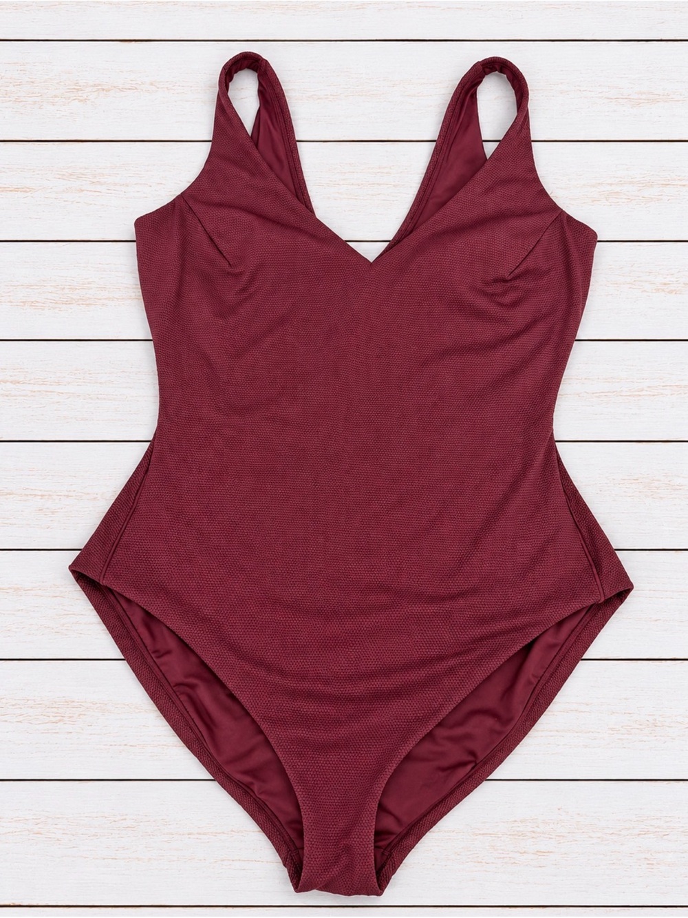 SPANX Textured V-Neck Swimsuit 1X Mulberry